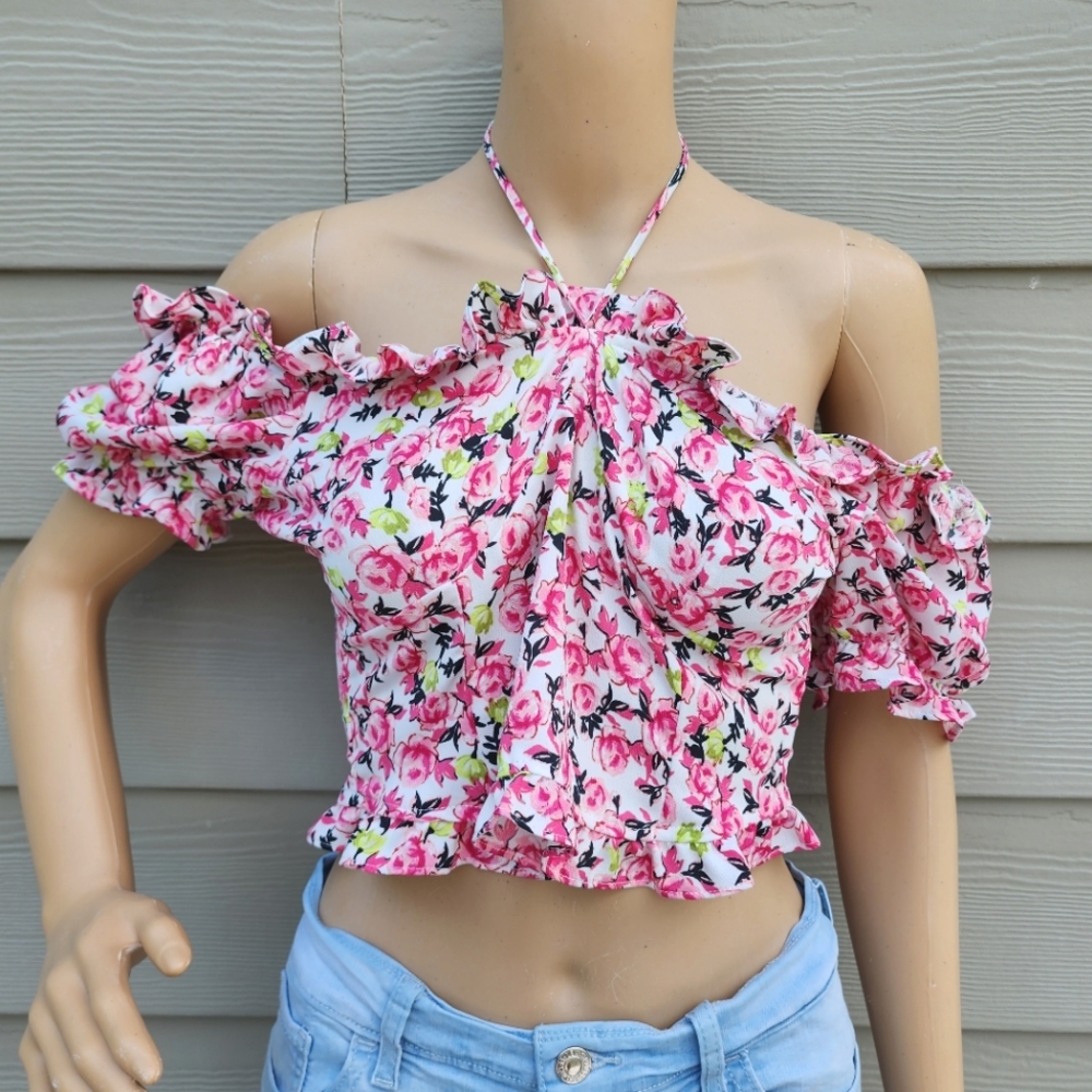 ZARA | Floral Bardot Crop Top